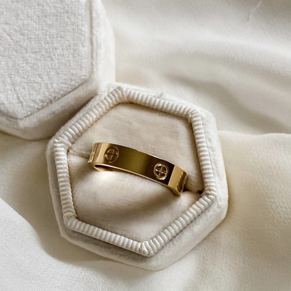 Gold Circle Plus Symbol Band Ring - Picture 7 of 7